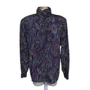 Vintage Paisley purple & teal patterned‎ Nicole Blake women's long sleeve top 8P